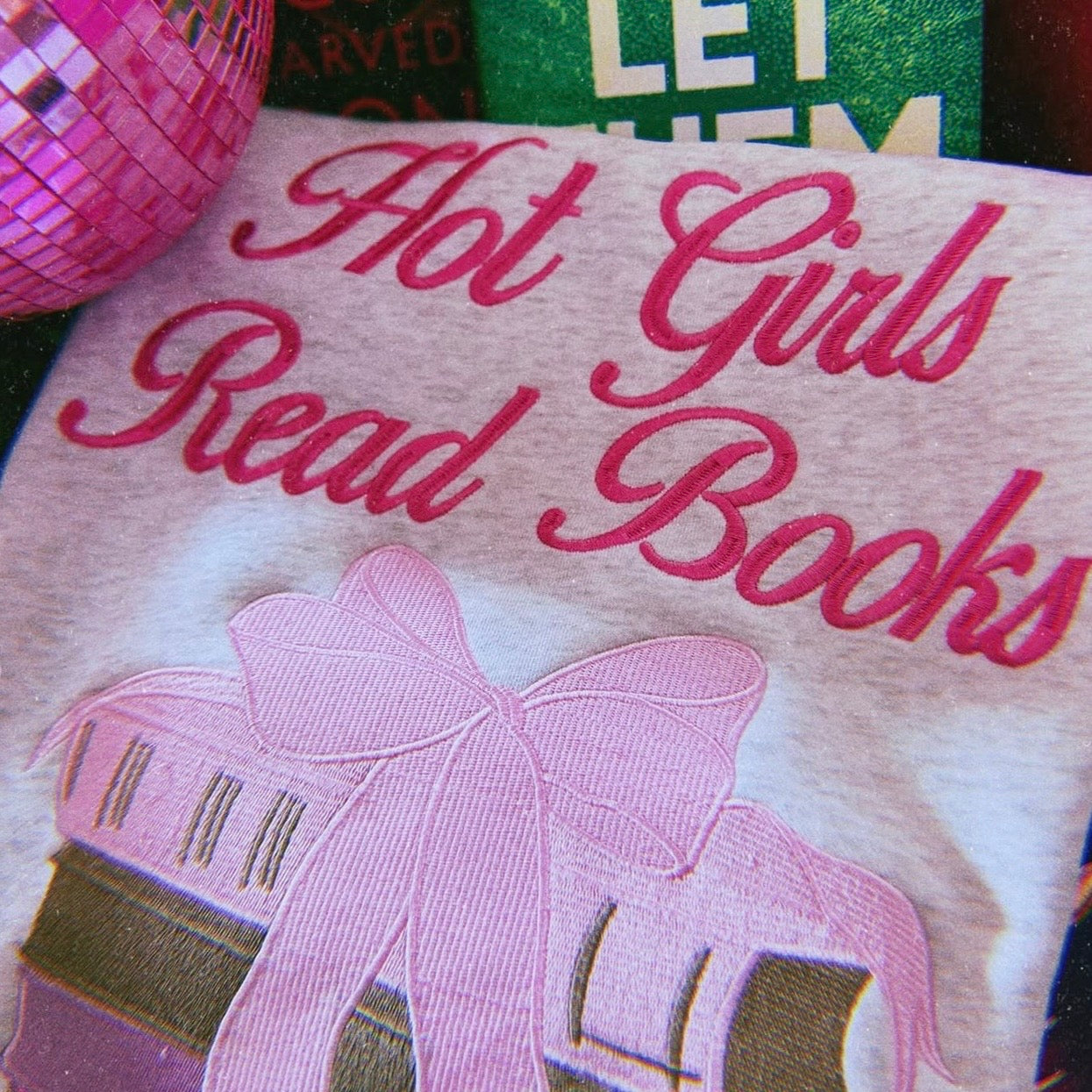 HAPPY CAMPER HOT GIRLS READ EMBROIDERED CREWNECK