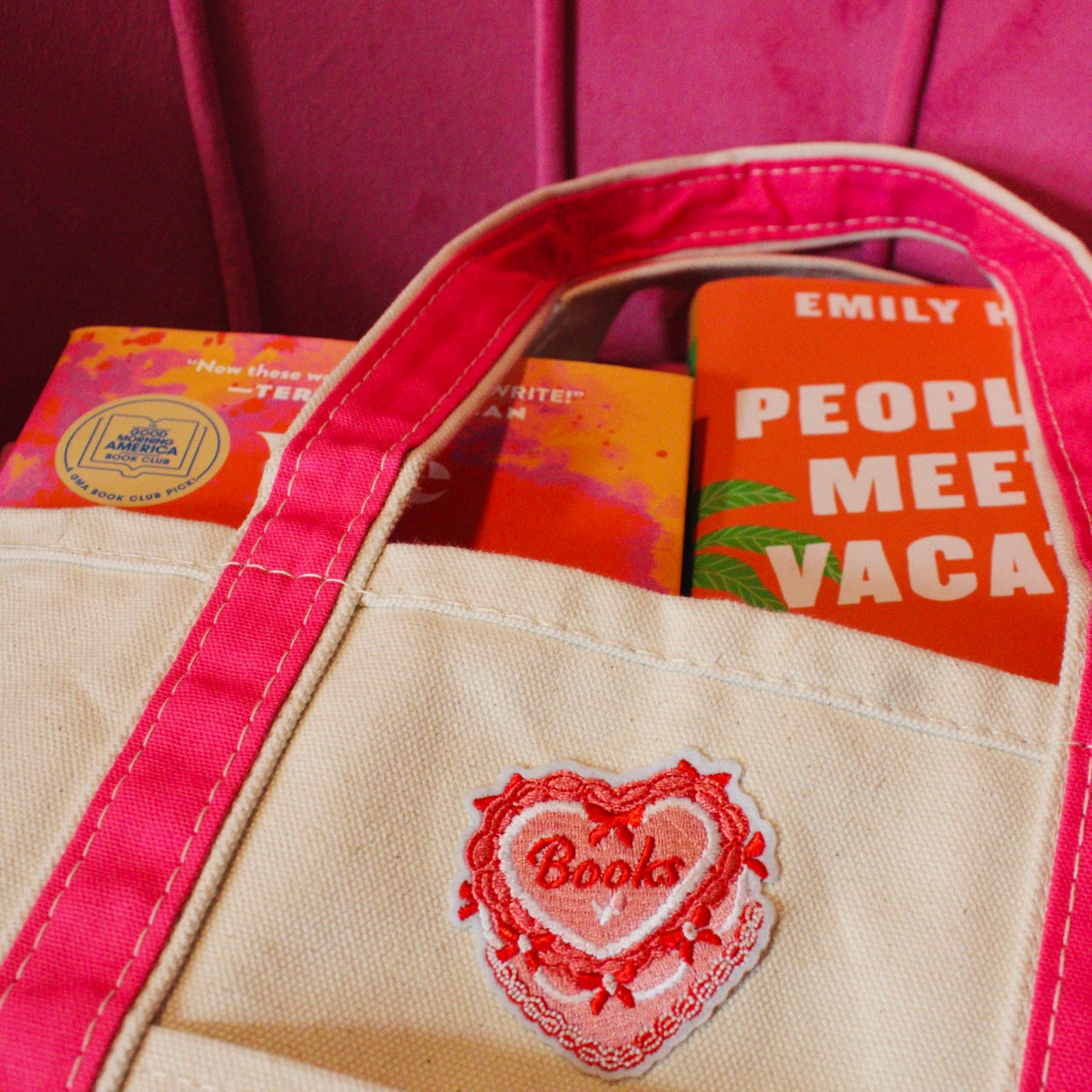 HOT PINK/NATURAL PATCH TOTE
