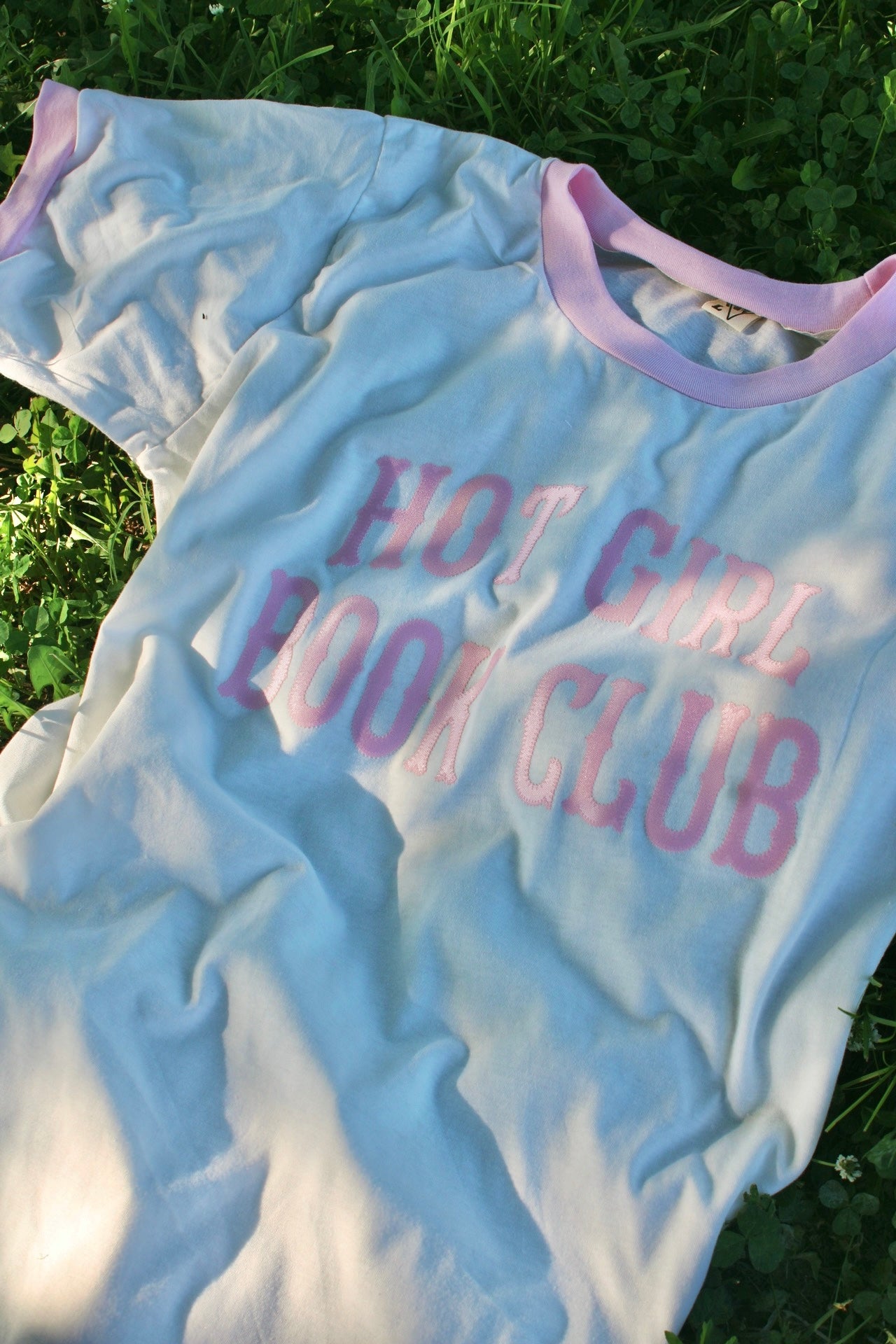 HOT GIRL BOOK CLUB PINK AND WHITE RINGER TEE
