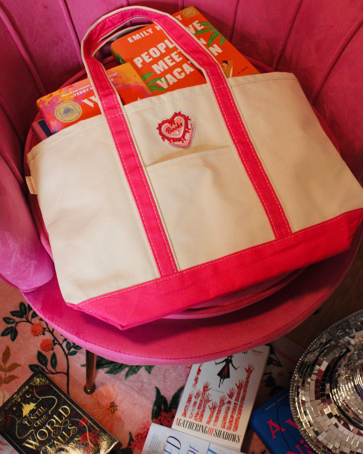 HOT PINK/NATURAL PATCH TOTE