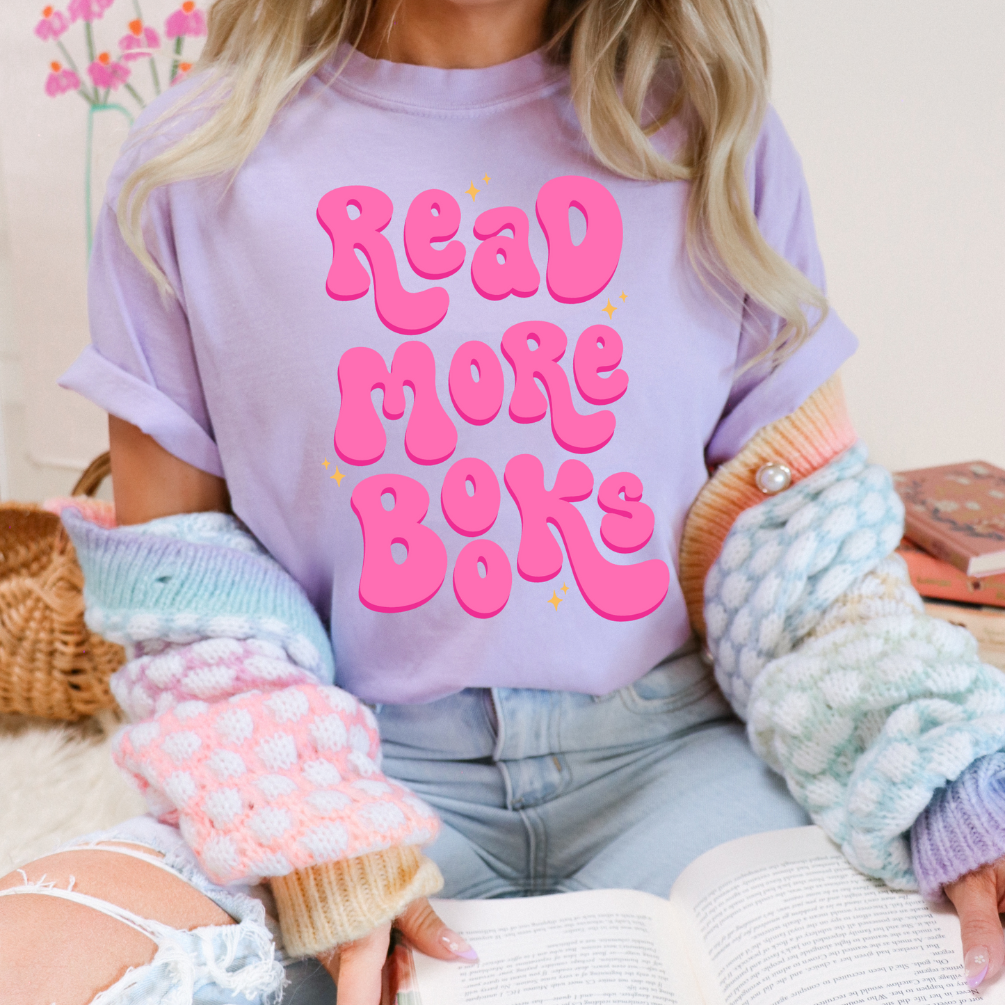 HOT PINK READ MORE BOOKS TEE