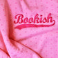 BOOKISH VARSITY POLKA DOT EMBROIDERED OFF THE SHOULDER CREWNECK