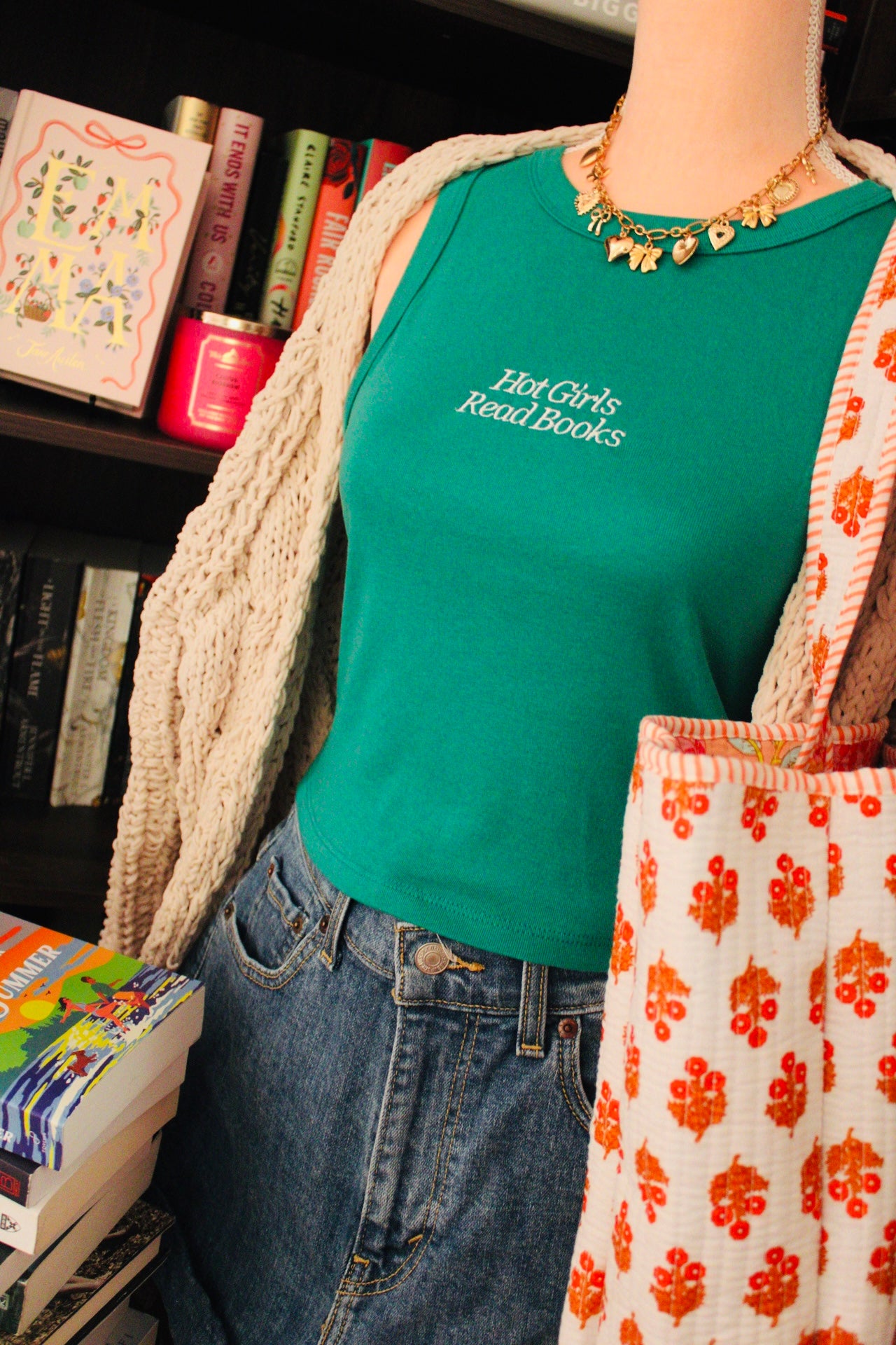 HOT GIRLS READ BOOKS EMBROIDERED TANK