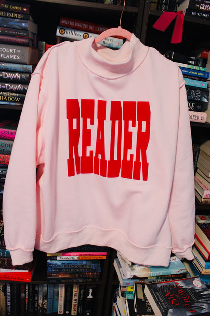 READER PUFF PRINT PINK MOCK NECK