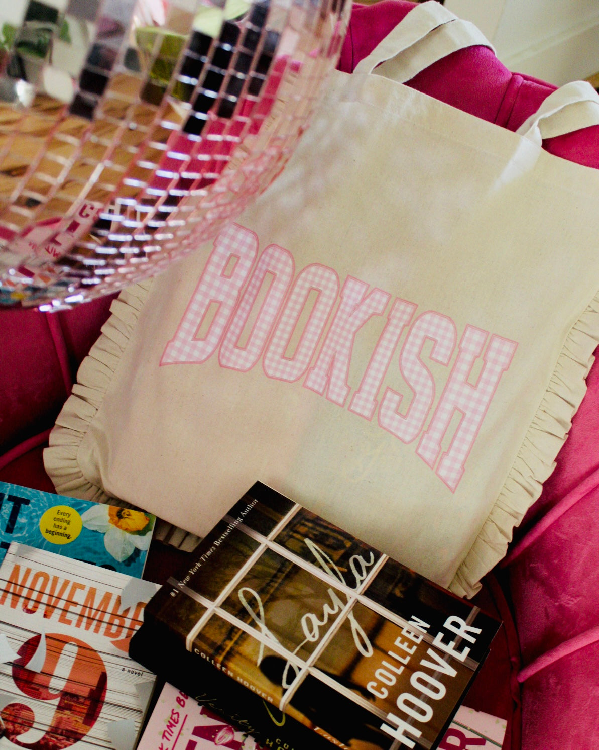 BOOKISH GINGHAM NATURAL PATCH TOTE