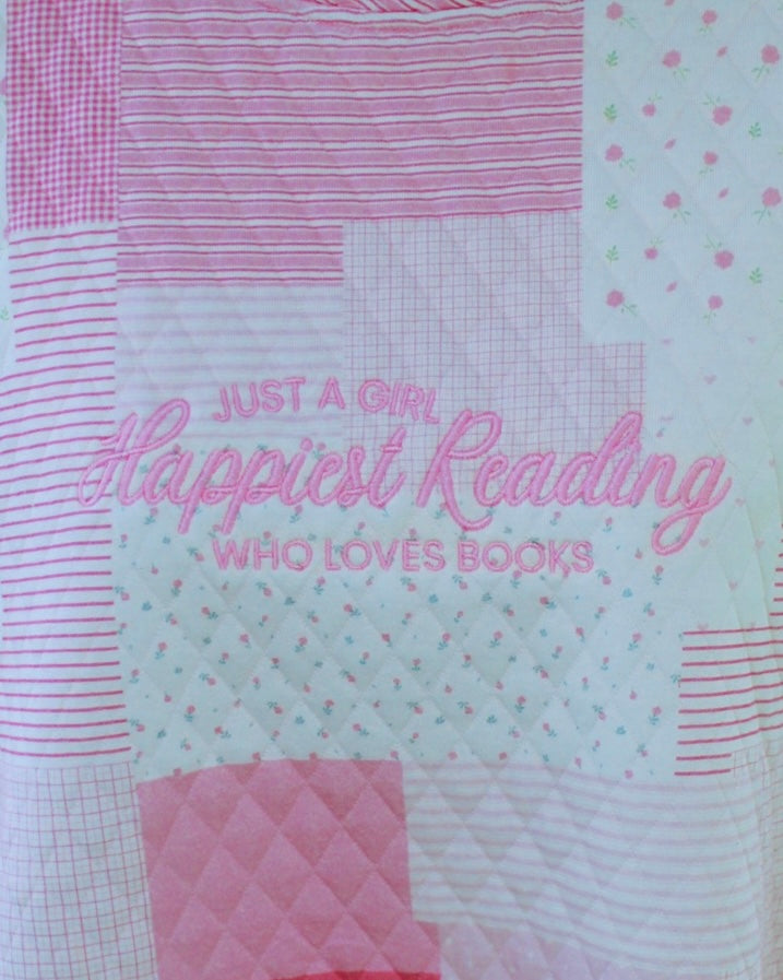 HAPPIEST READING PINK PATCH WORK EMBROIDERED MOCK NECK