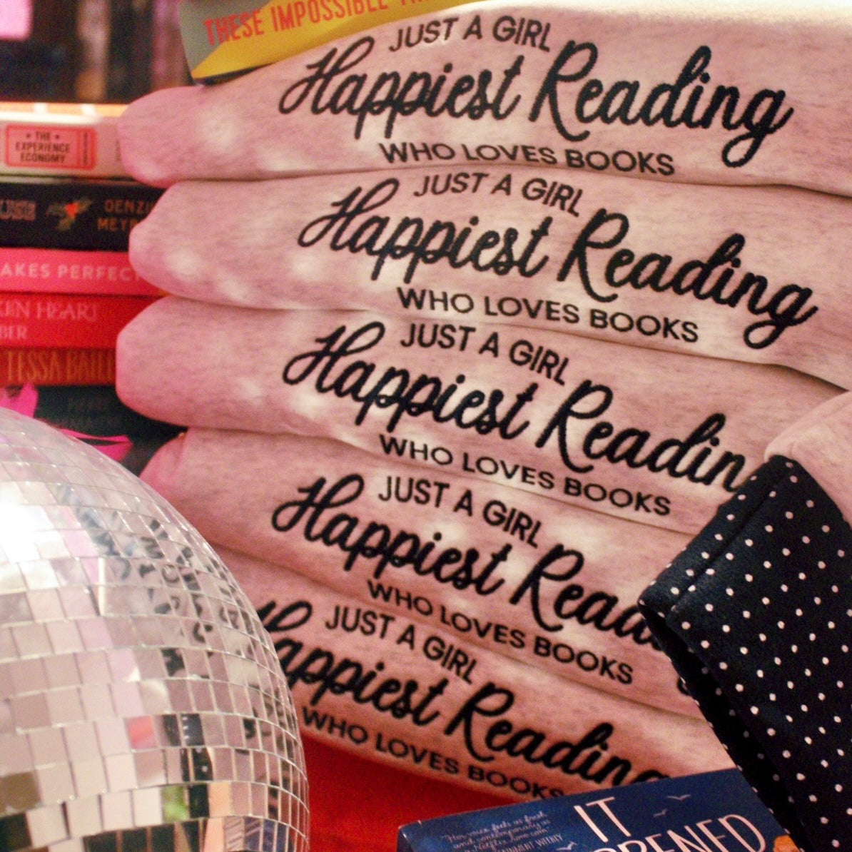 HAPPIEST READING NAVY & ASH POLKA DOT EMBROIDERED MOCK NECK