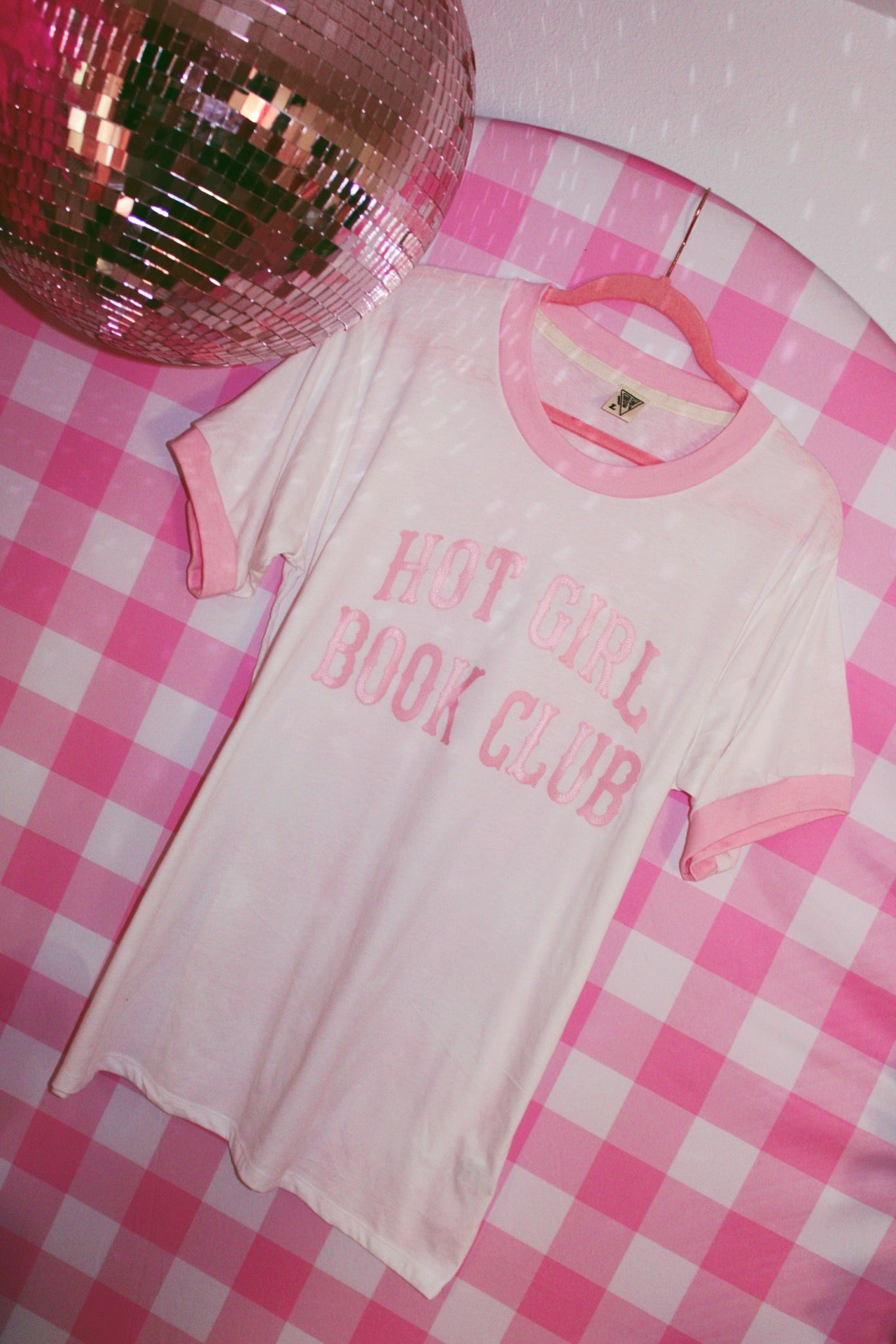 HOT GIRL BOOK CLUB PINK AND WHITE RINGER TEE