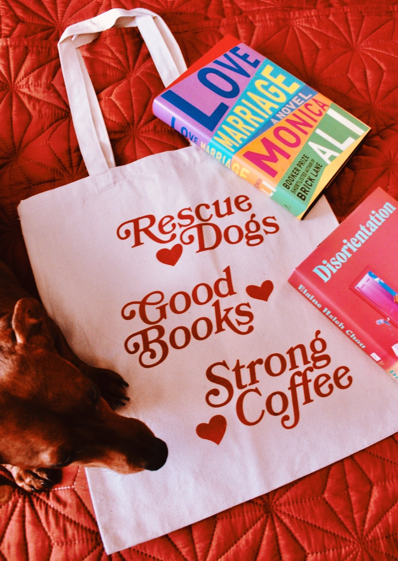 RESCUE DOGS, GOOD BOOKS, STRONG COFFEE TOTE