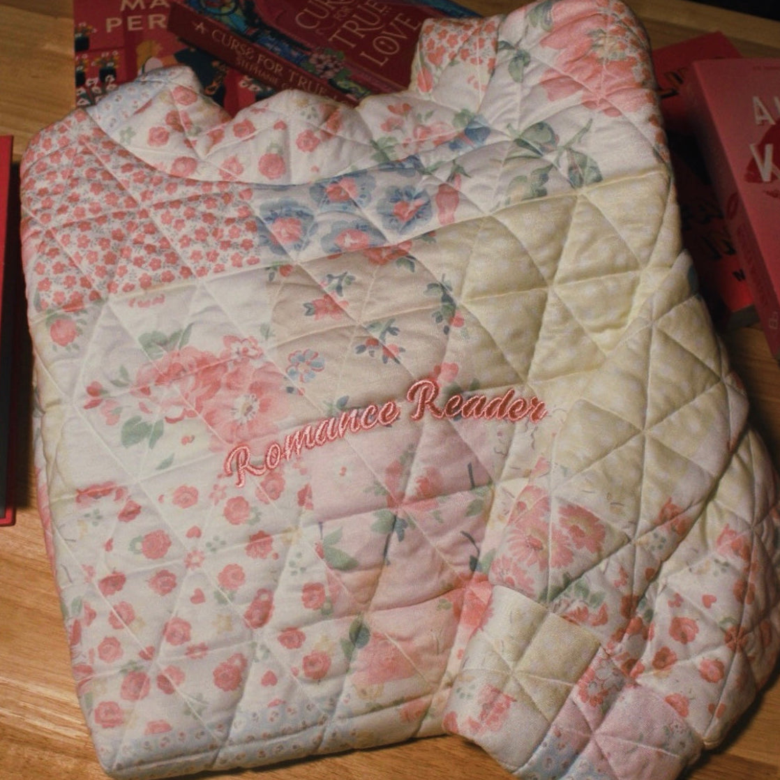 EMBROIDERED ROMANCE READER FLORAL PATTERN MOCK NECK