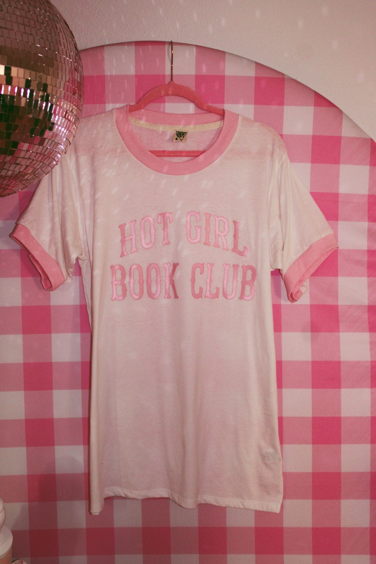 HOT GIRL BOOK CLUB PINK AND WHITE RINGER TEE