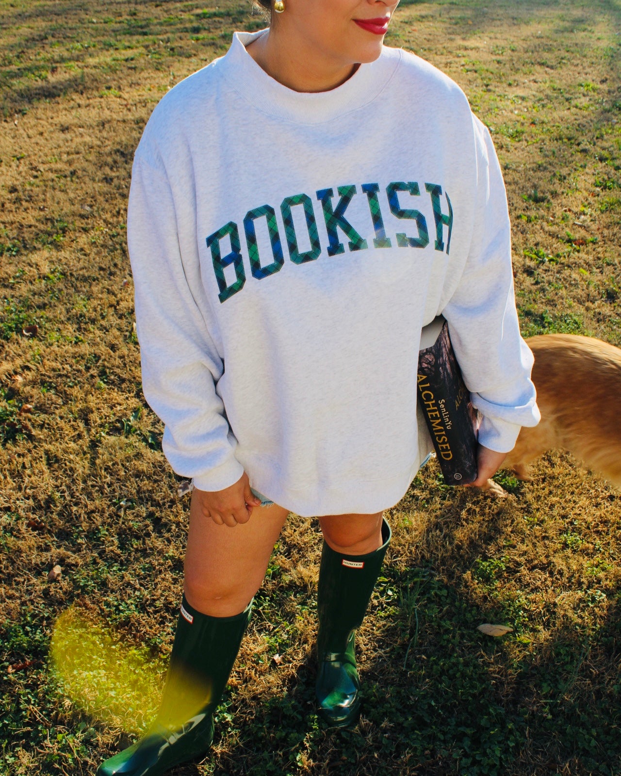 BOOKISH PLAID ASH MOCK NECK