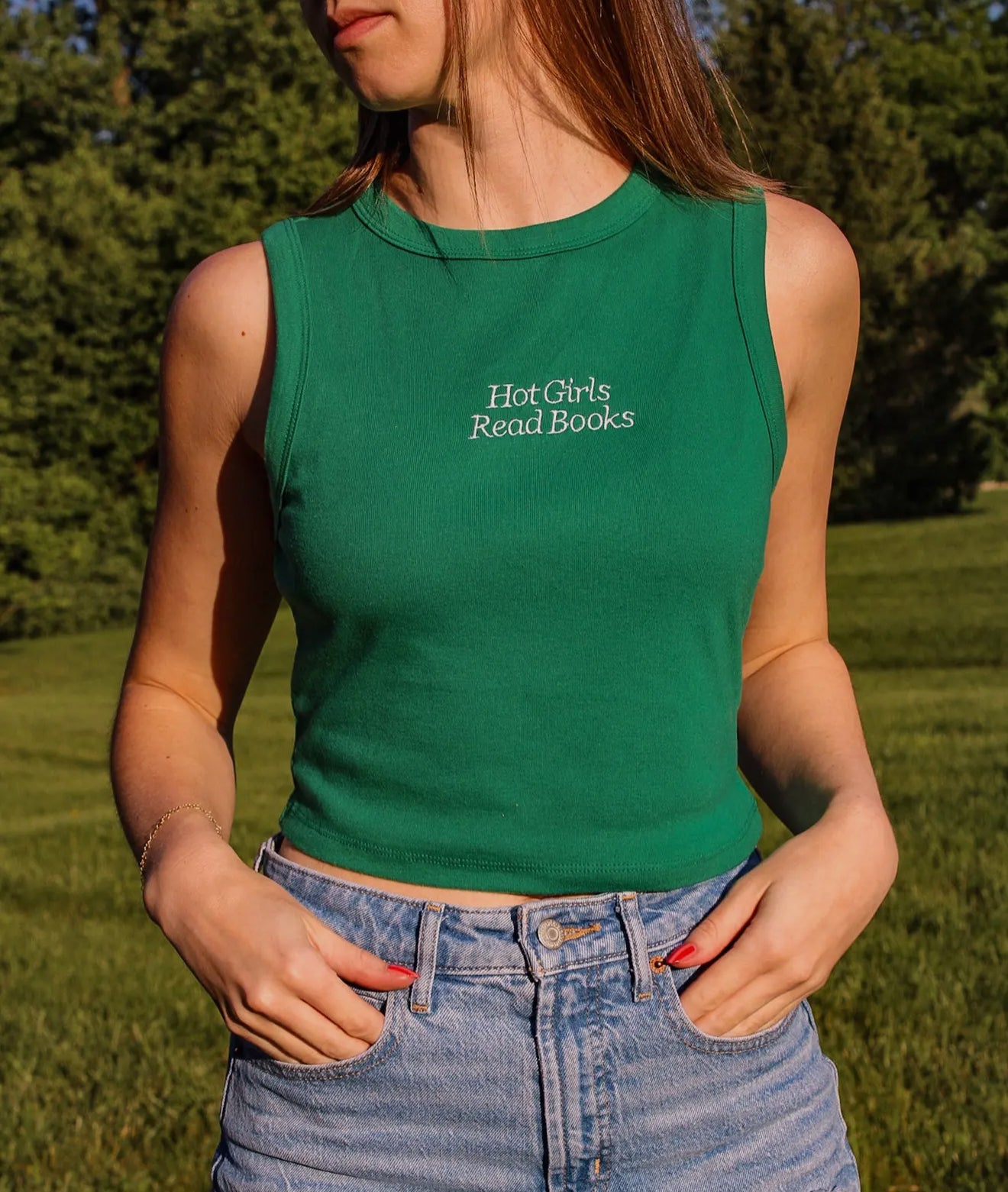 HOT GIRLS READ BOOKS EMBROIDERED TANK