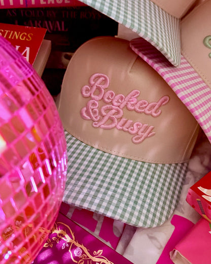 BOOKED & BUSY PUFF EMBROIDERY GINGHAM BILL HAT