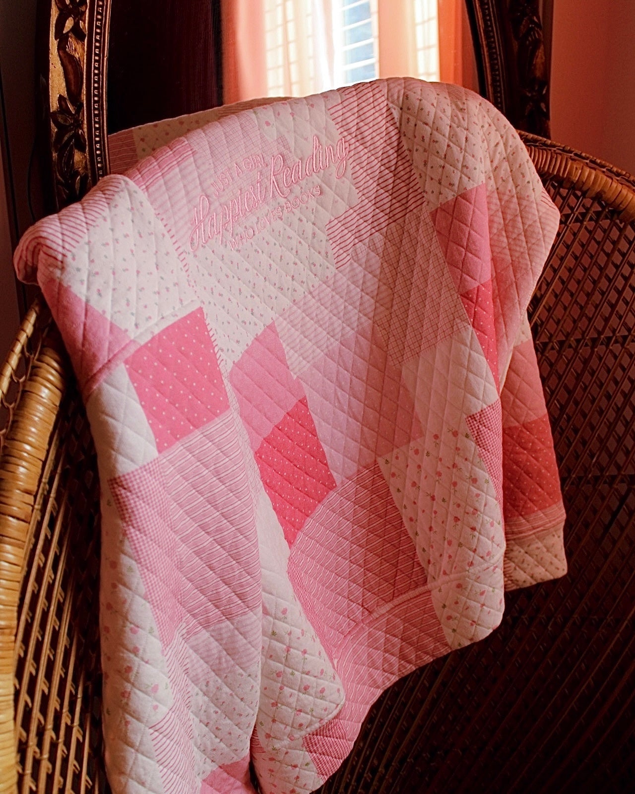 HAPPIEST READING PINK PATCH WORK EMBROIDERED MOCK NECK