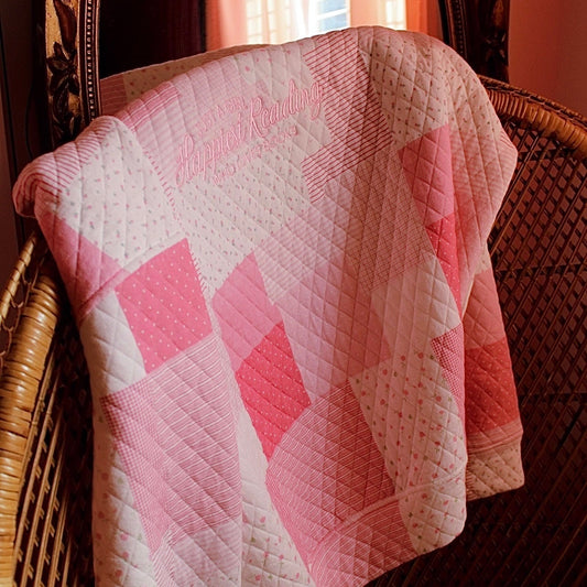 HAPPIEST READING PINK PATCH WORK EMBROIDERED MOCK NECK