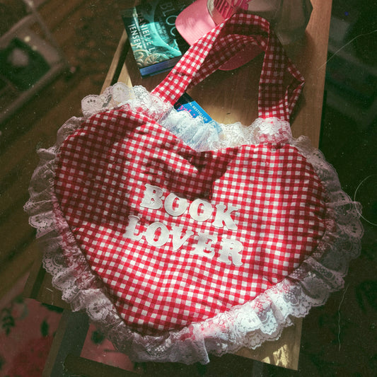 BOOK LOVER RED GINGHAM TOTE BAG