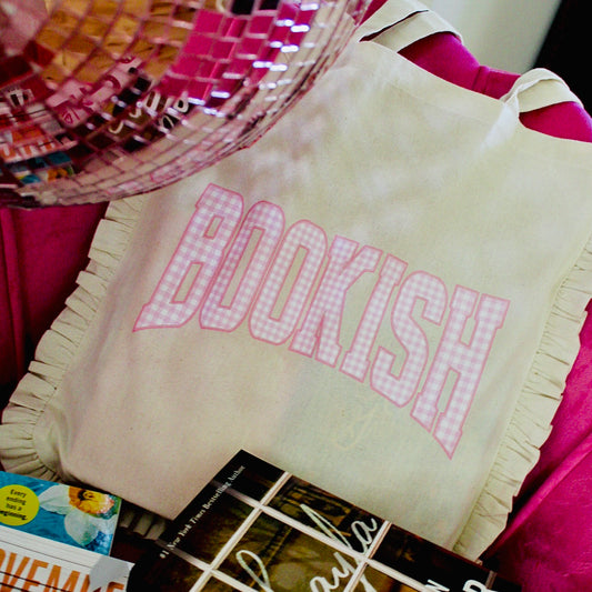 BOOKISH GINGHAM NATURAL PATCH TOTE