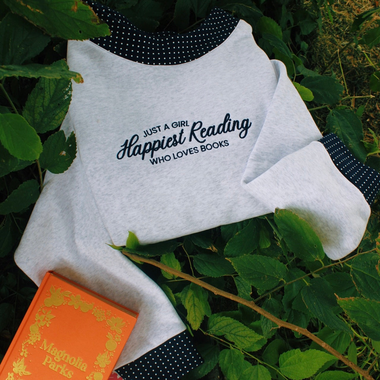 HAPPIEST READING NAVY & ASH POLKA DOT EMBROIDERED MOCK NECK