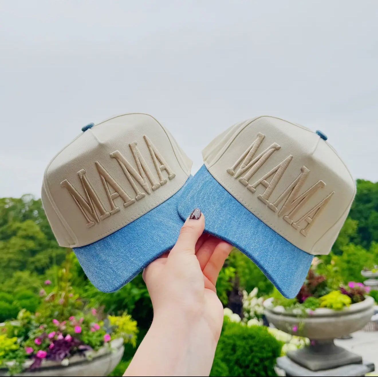 MAMA DENIM PUFF EMBROIDERD PRINT HAT