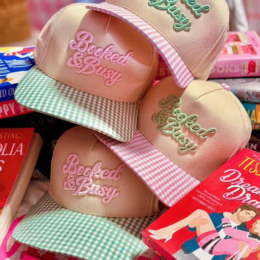 BOOKED & BUSY PUFF EMBROIDERY GINGHAM BILL HAT