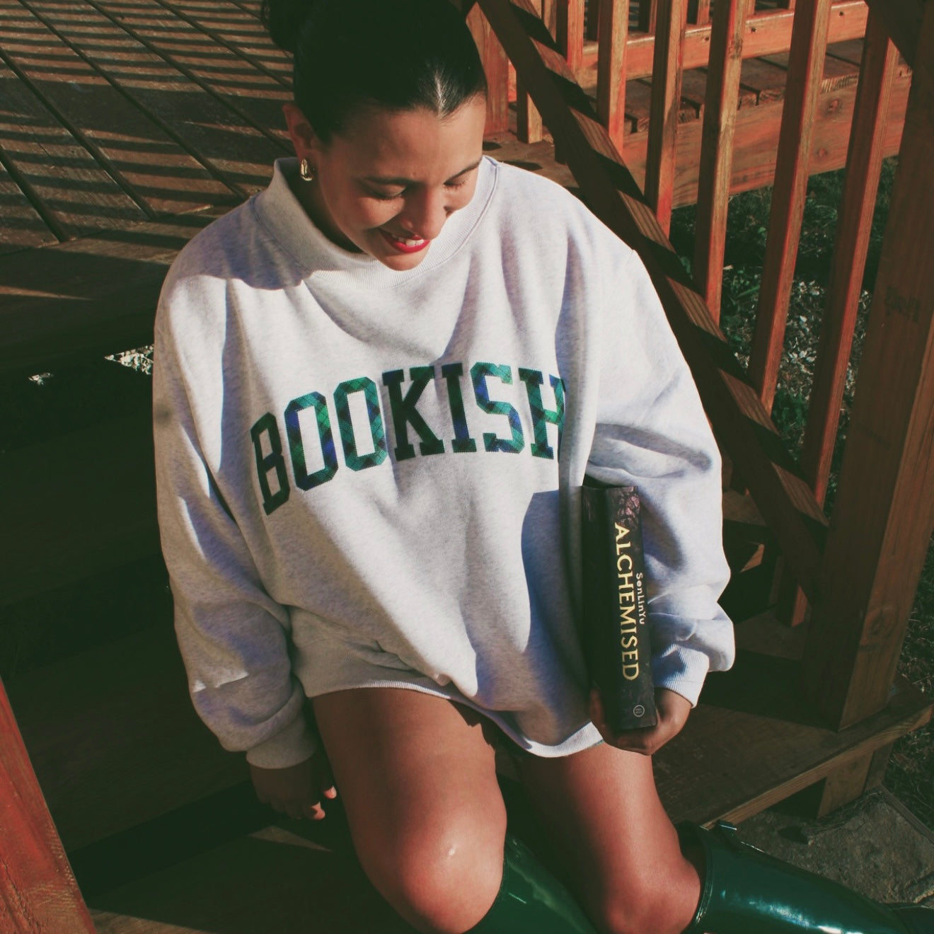 BOOKISH PLAID ASH MOCK NECK