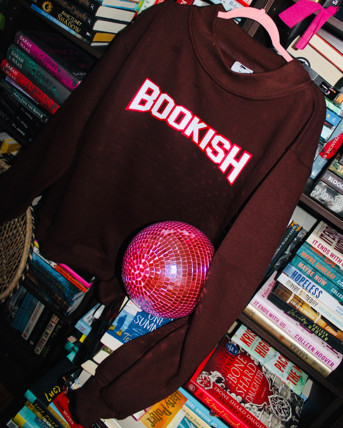 BOOKISH BROWN PINK MOCK NECK