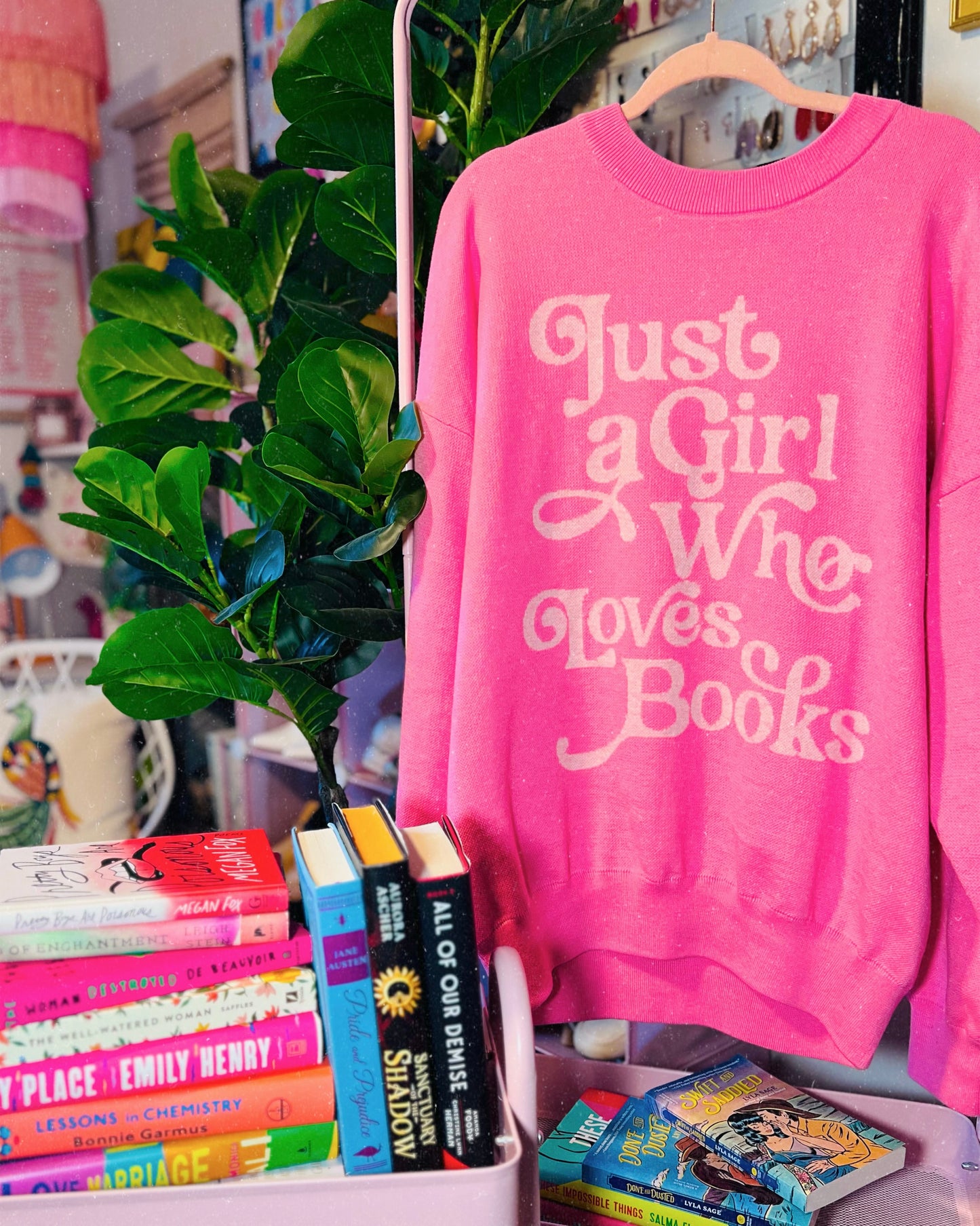 JUST A GIRL WHO LOVES BOOKS KNIT SWEATER