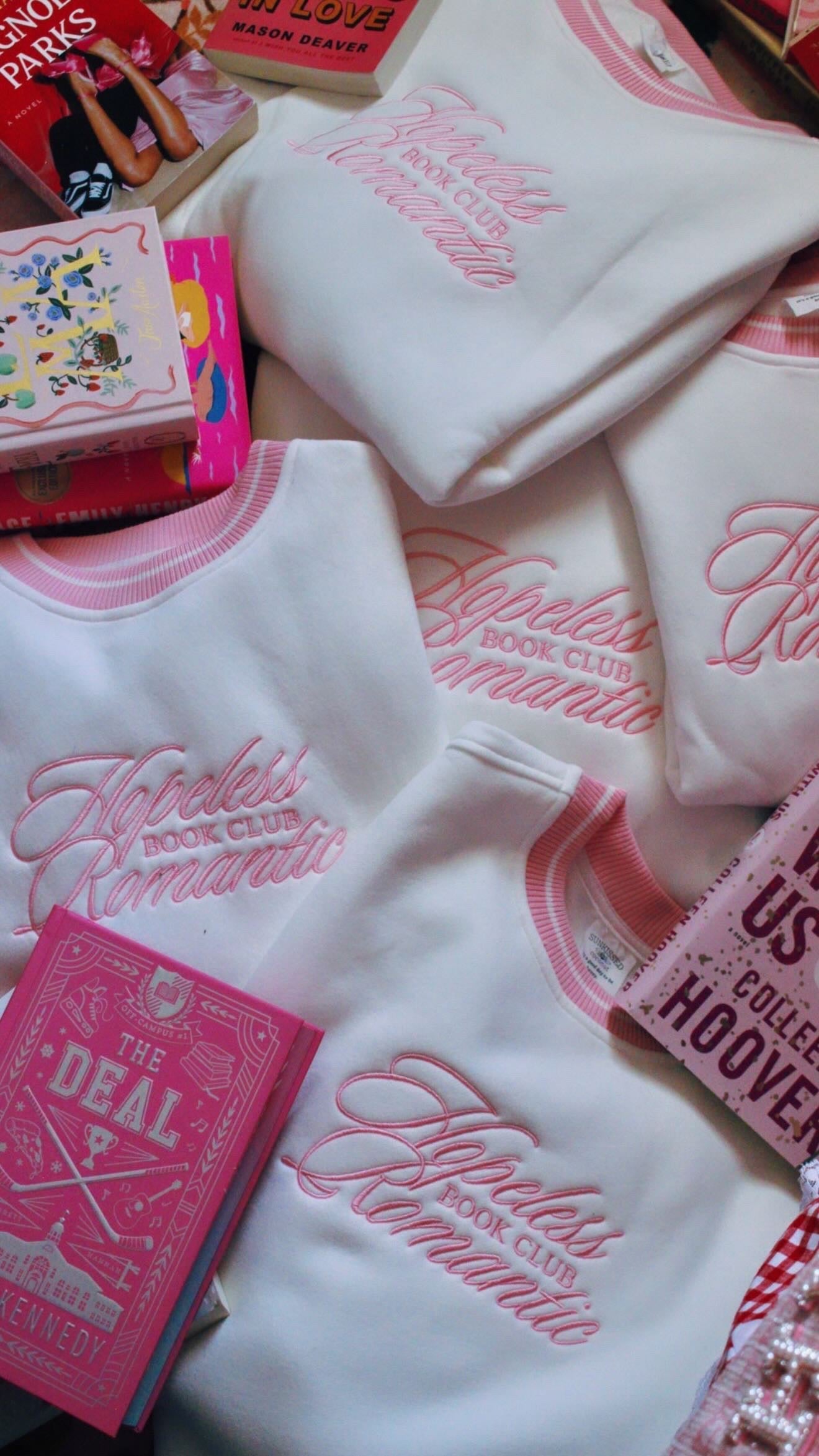 EMBROIDERED HOPELESS ROMANTIC BOOK CLUB VARSITY CREW