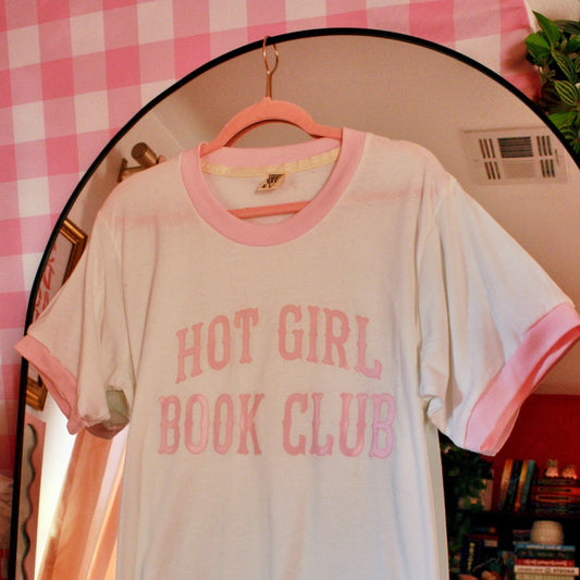 HOT GIRL BOOK CLUB PINK AND WHITE RINGER TEE