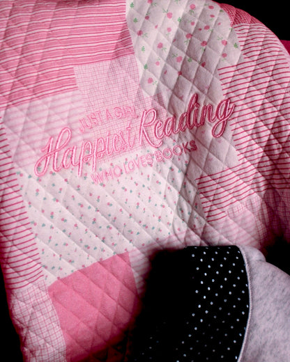 HAPPIEST READING PINK PATCH WORK EMBROIDERED MOCK NECK
