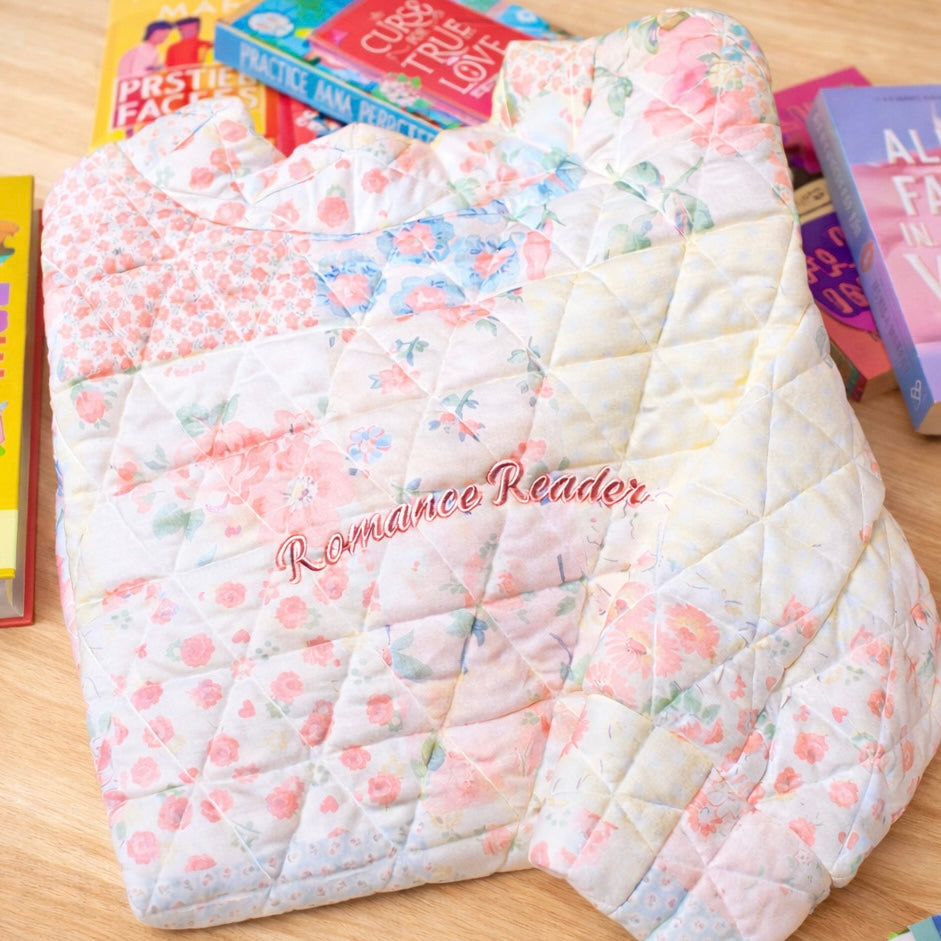 EMBROIDERED ROMANCE READER FLORAL PATTERN MOCK NECK