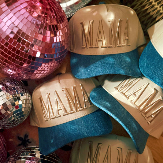 MAMA DENIM PUFF EMBROIDERD PRINT HAT