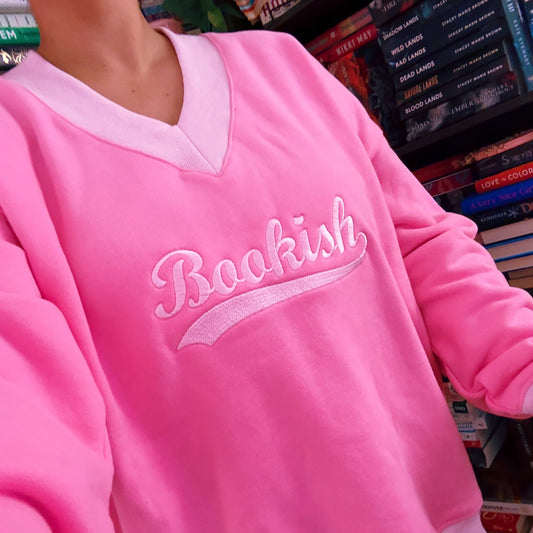 BOOKISH VARSITY EMBROIDERED VNECK CREWNECK