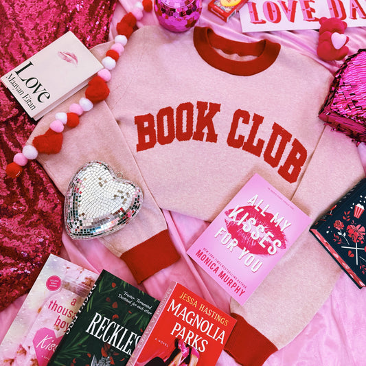 BOOK CLUB PINK AND RED KNIT SWEATER