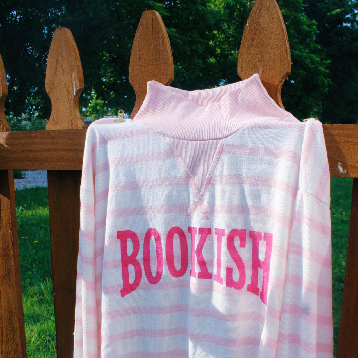 BOOKISH STRIPED KNIT MOCK NECK