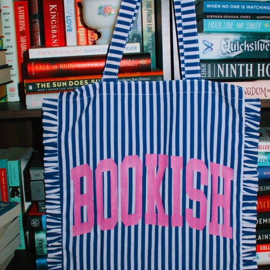 BOOKISH STRIPED ROYAL TOTE