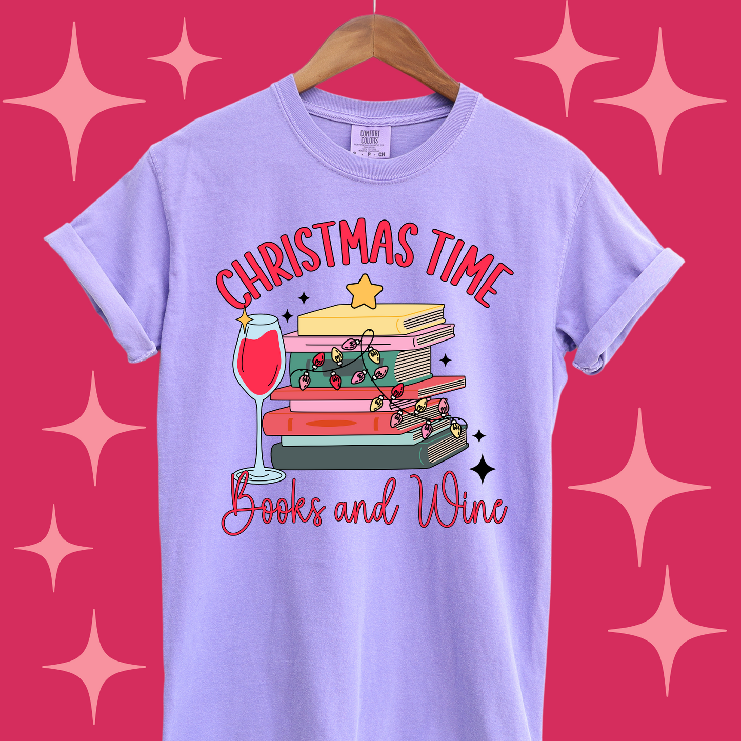 CHRISTMAS TIME, BOOKS & WINE TEE