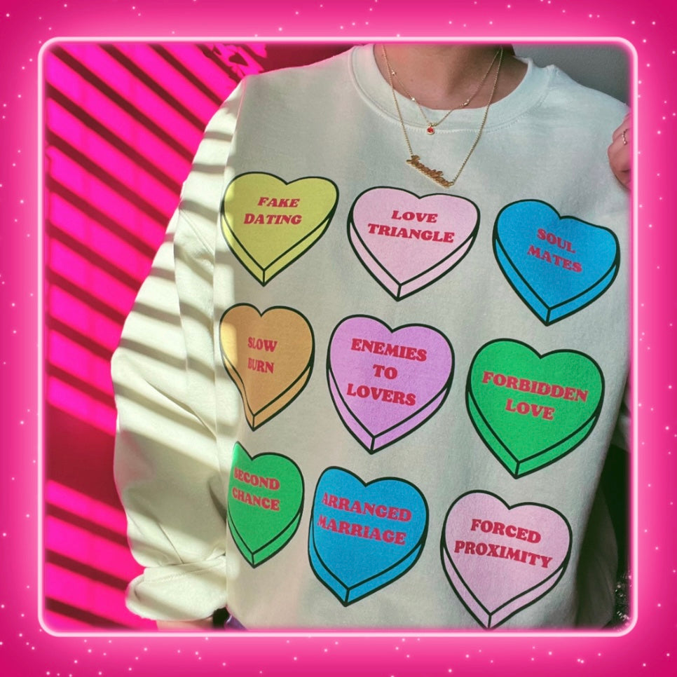 BOOK TROPES CANDY HEART CREWNECK