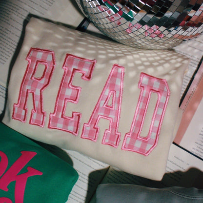 PINK GINGHAM EMBROIDERED CREWNECK