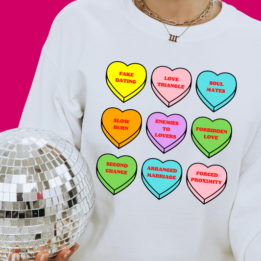 BOOK TROPES CANDY HEART CREWNECK