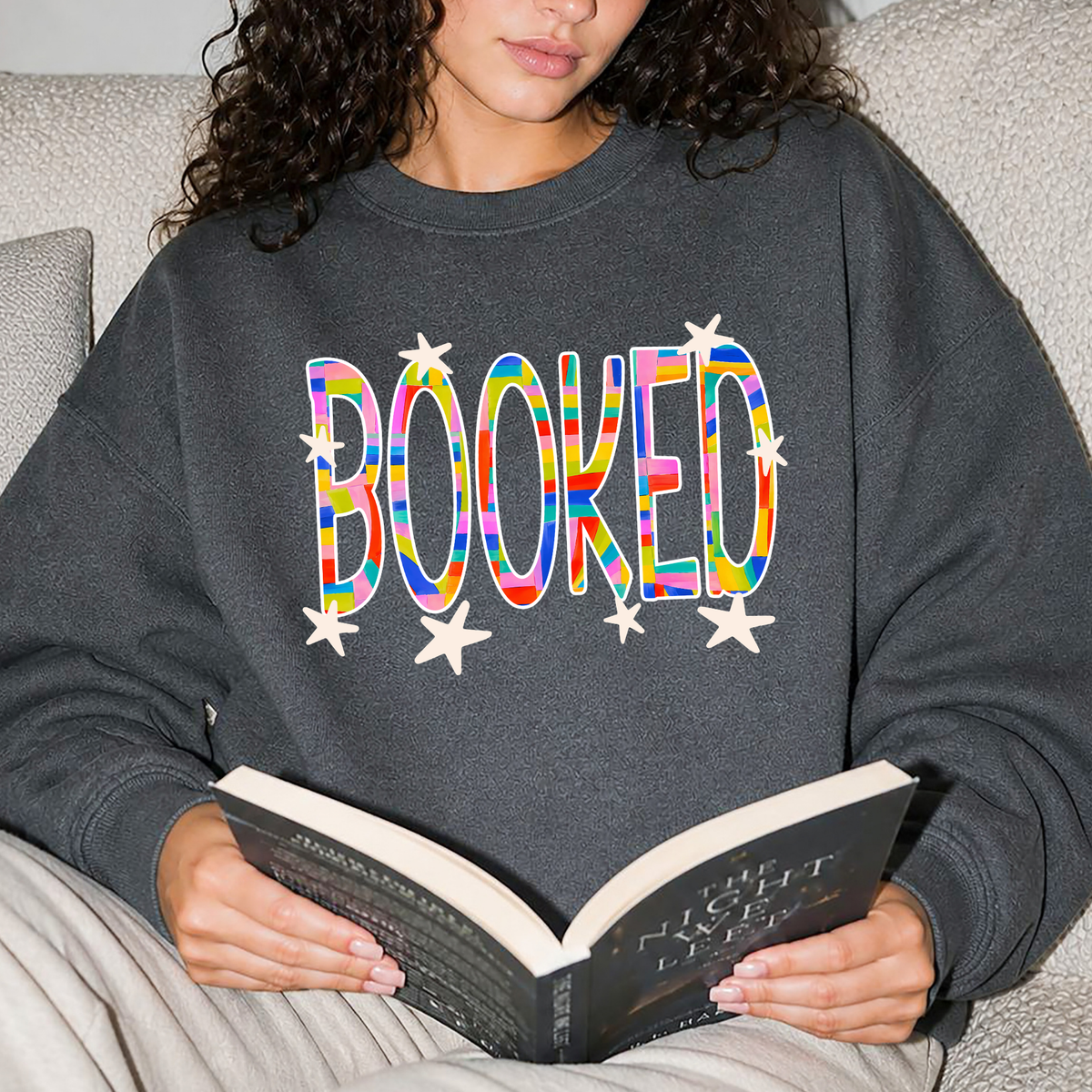 COLORFUL BOOKED WHIMSY CREWNECK