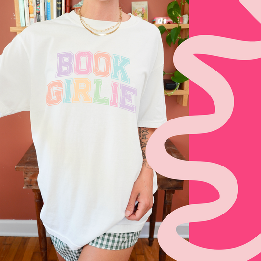 BOOK GIRLIE COLORFUL VARSITY FONT TEE