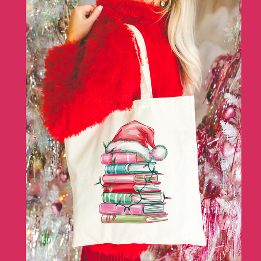 CHRISTMAS BOOK STACK TOTE