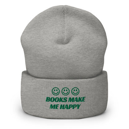 BOOKS MAKE ME HAPPY CUFFED BEANIE