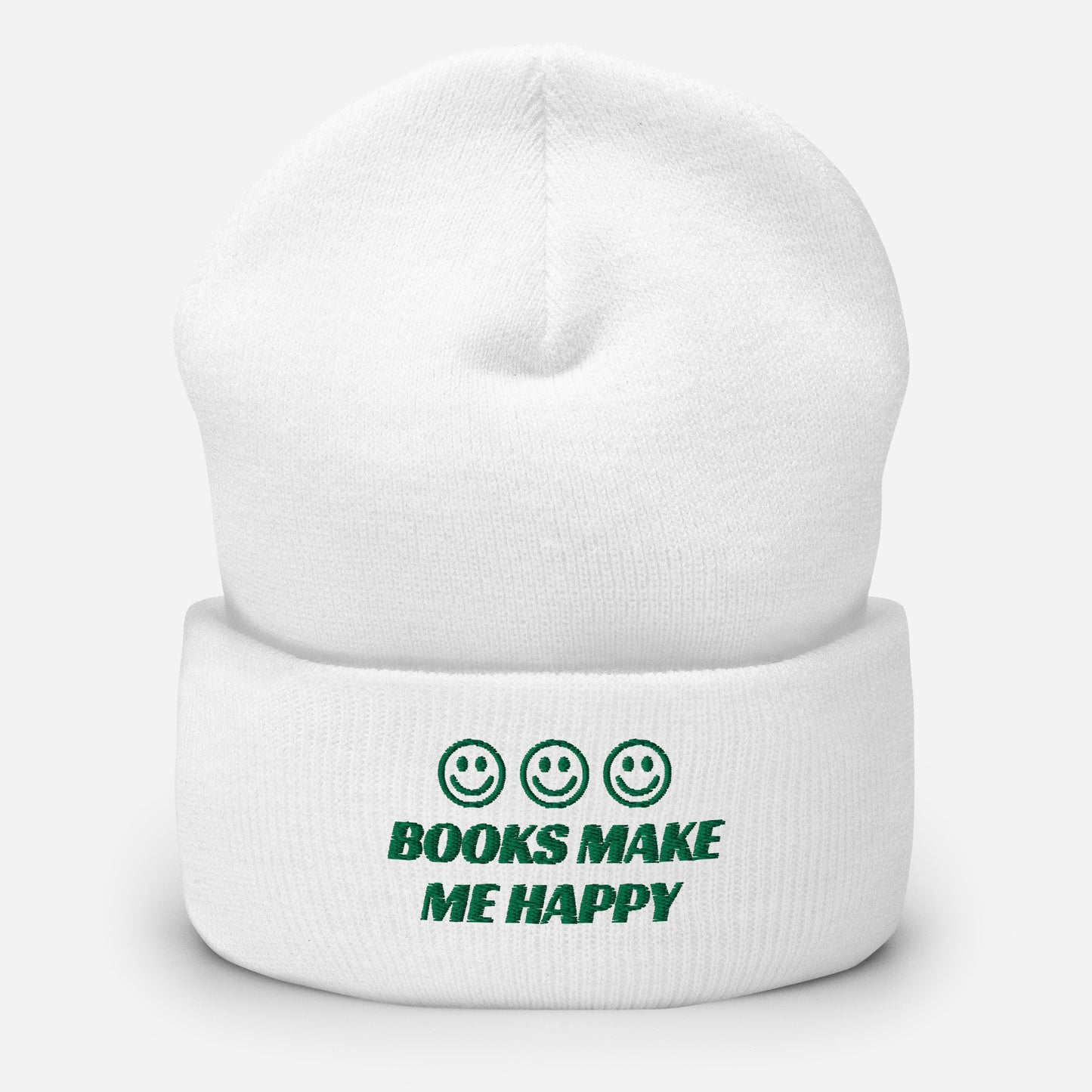 BOOKS MAKE ME HAPPY CUFFED BEANIE