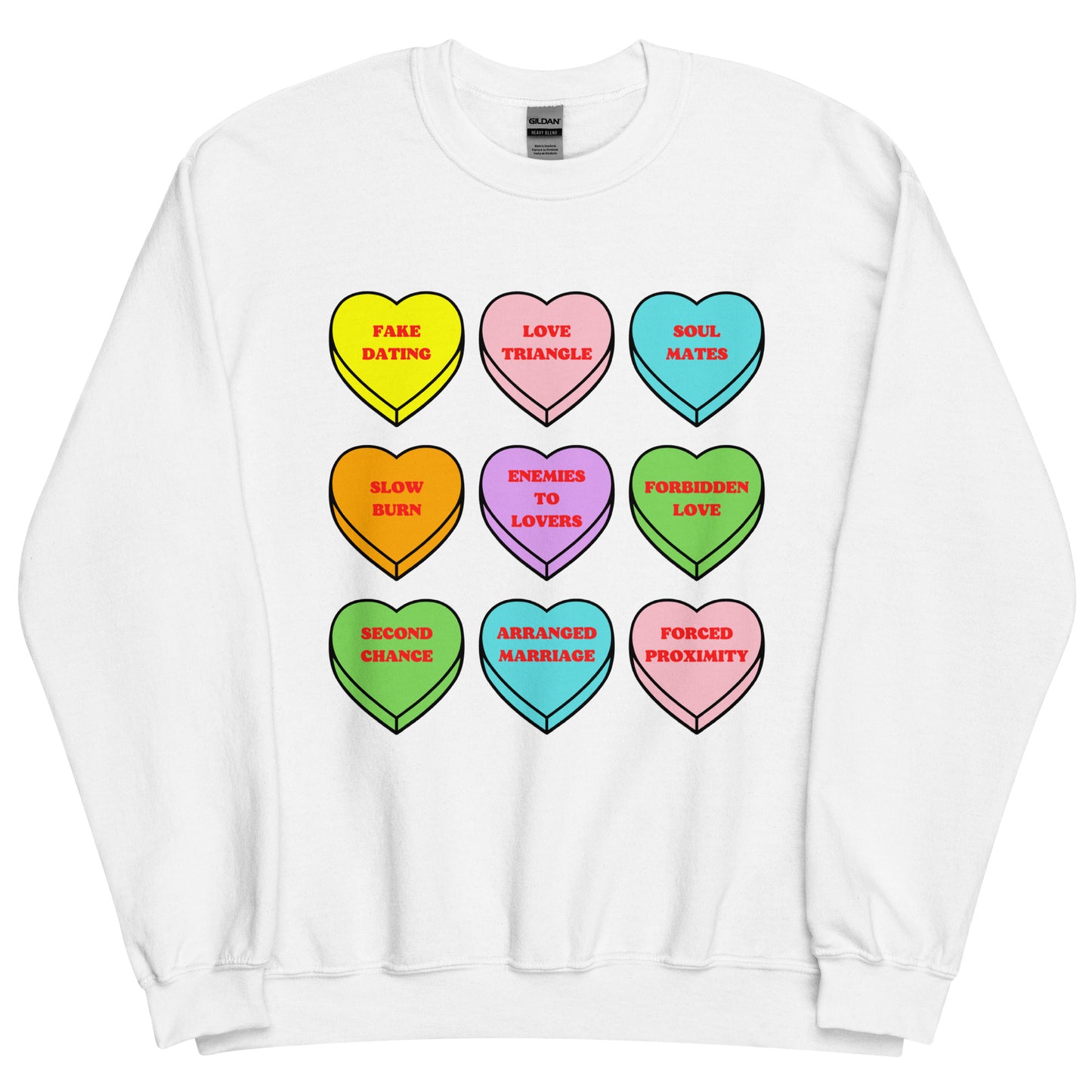 BOOK TROPES CANDY HEART CREWNECK